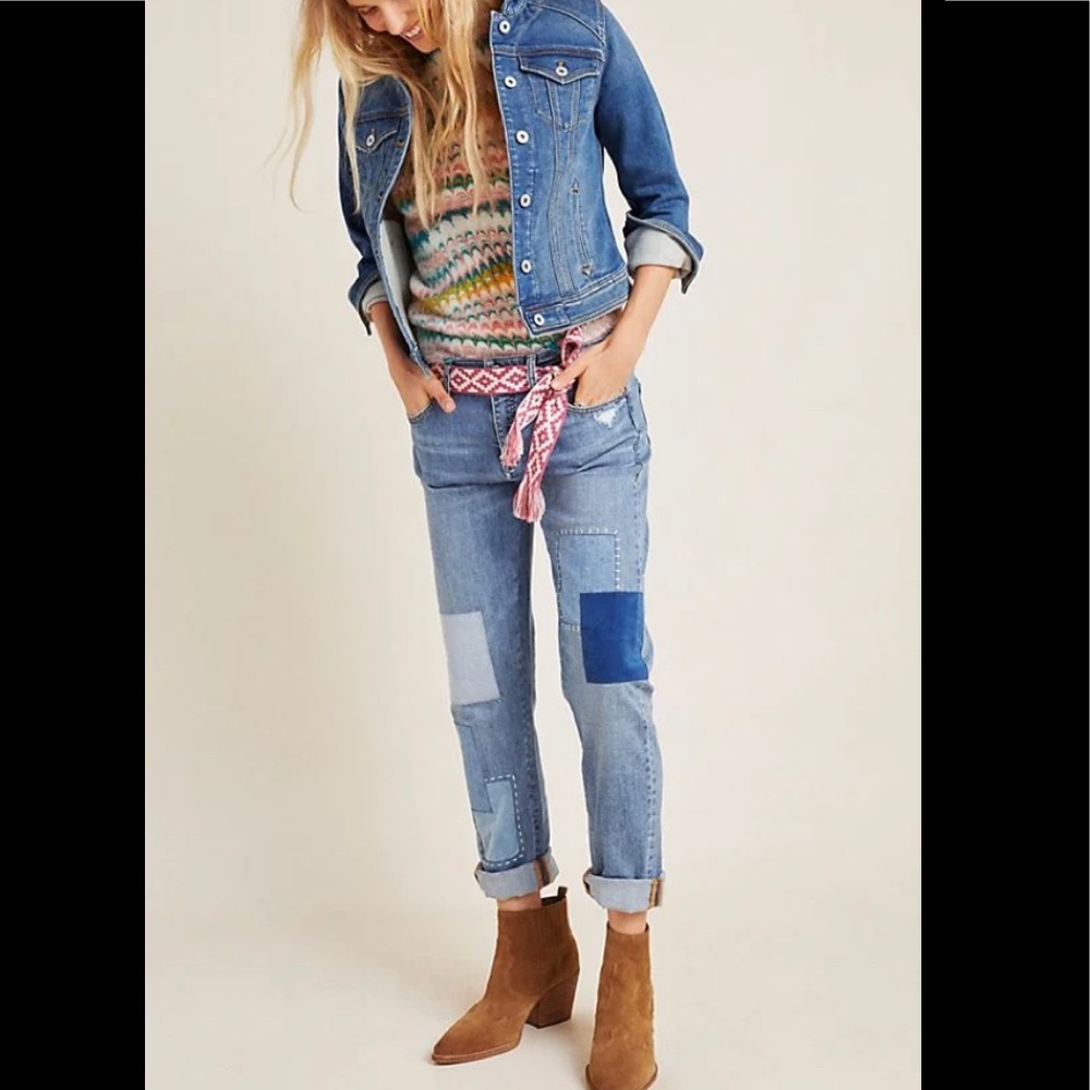 Pilcro and the letterpress slim boyfriend jeans size 27 distressed patchwork